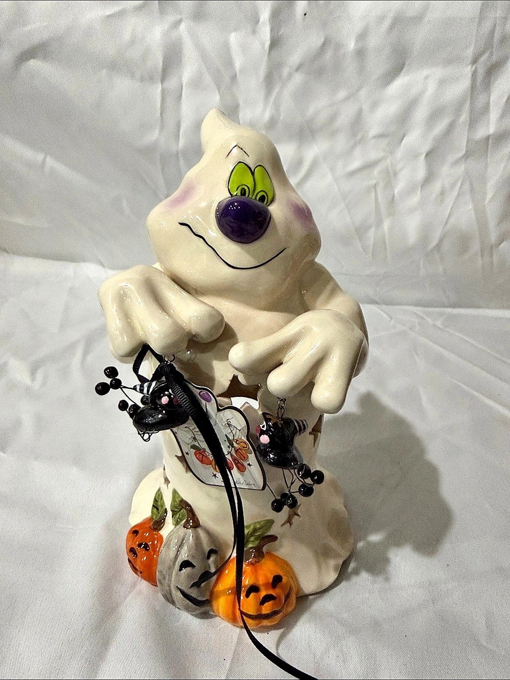 Blue Sky Clayworks Halloween Ghost with Pumpkins Decor White & Orange